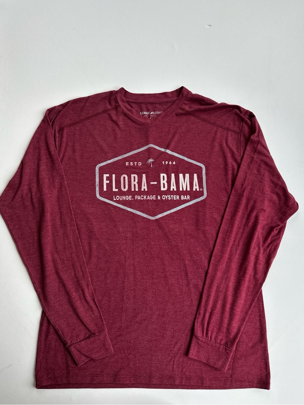 Flora-Bama Lounge Long Sleeve V-Neck Long Sleeve Maroon League Active Tshirt XL